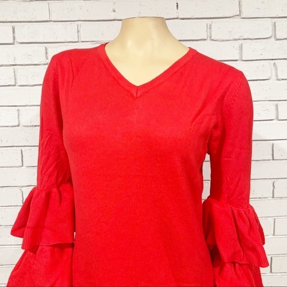 PrettyLittle Thing Red Ruffle Sleeve Knitted Dress - Picture 2 of 13